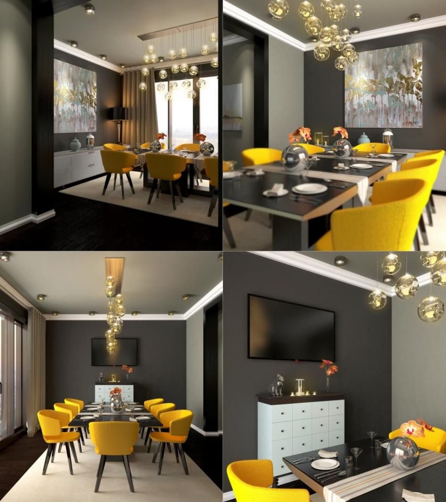 Желтая кухня гостиная