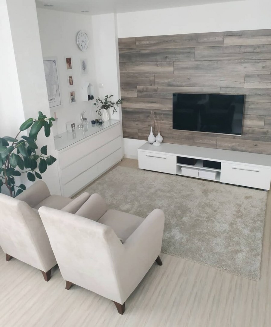 Гостиная со стеной из ламината