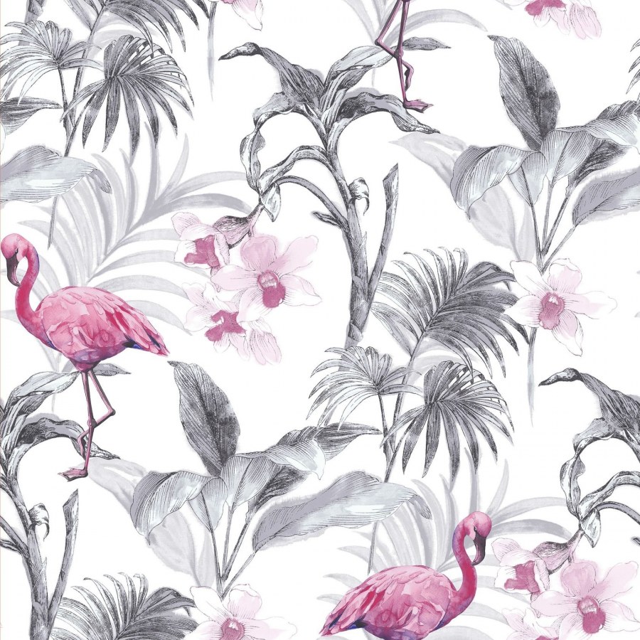 Розовые обои с листьями на стену