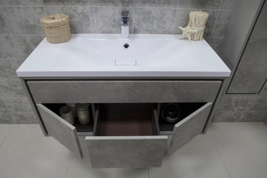 Тумба под раковину Aquaton Уэльс 100 Авеллино грей, темный шоколад 1a207901wac30