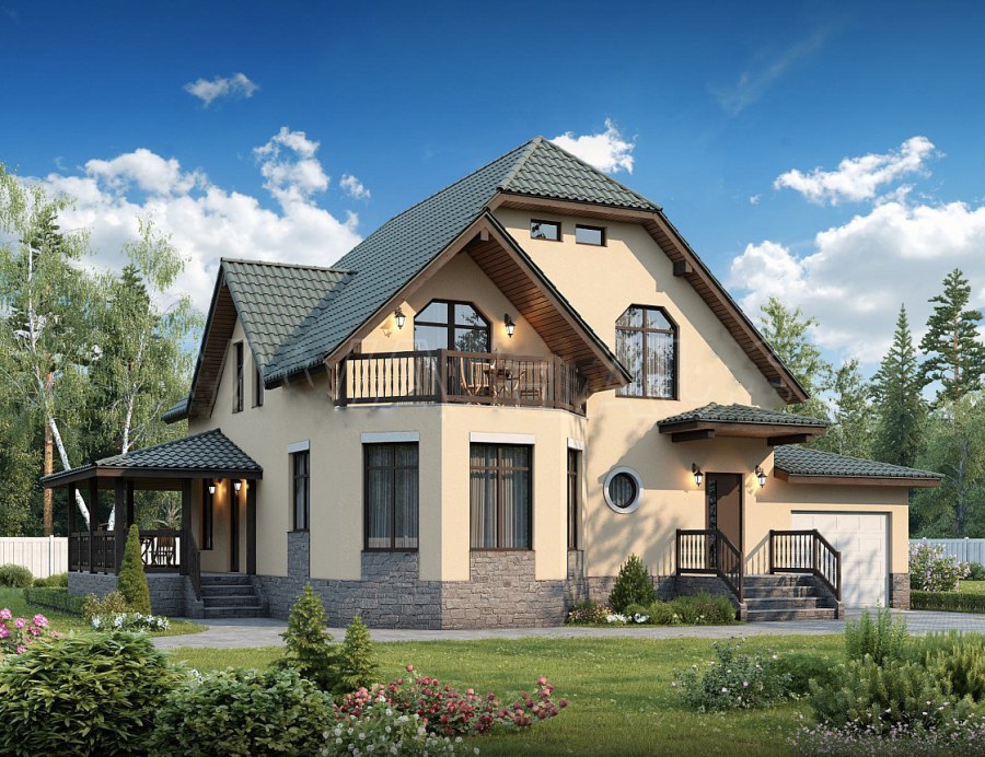 Дом с мансардой и балконом 120кв