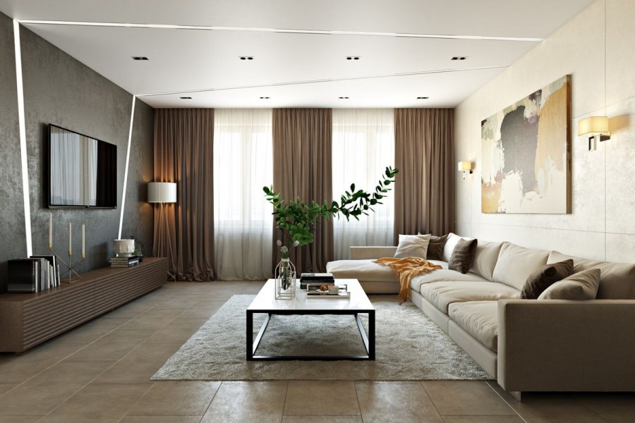 Интерьер гостиной в доме Минимализм