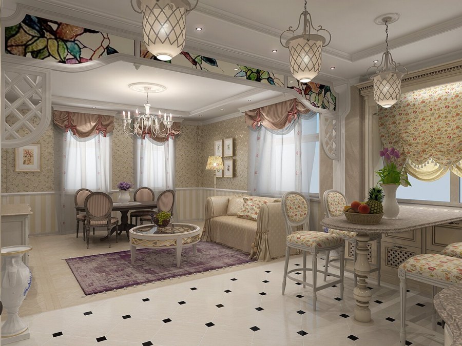 Столовая-гостиная в стиле Прованс