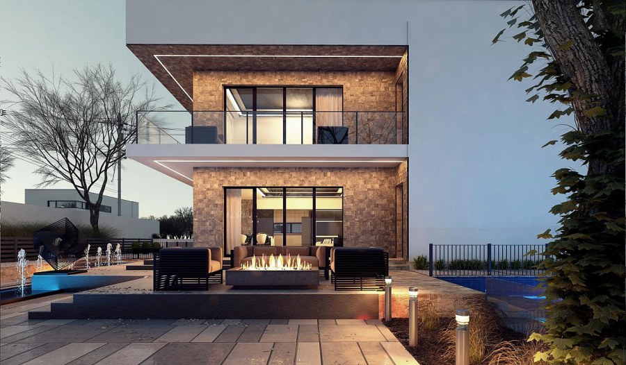 Двухэтажный дом в стиле Хай тек