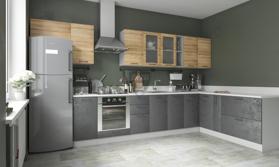 Кухня ДСВ лофт темный бетон дуб цикорий