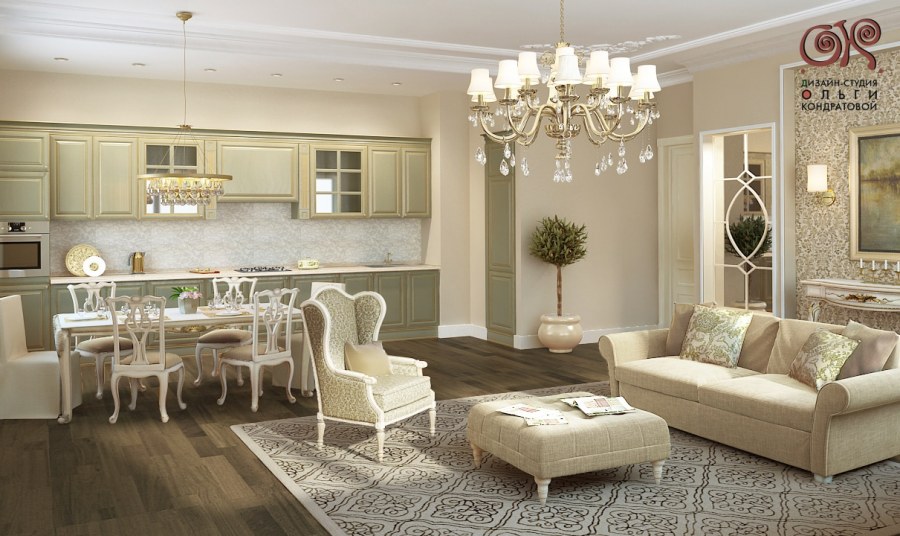 Кухня-гостиная в классическом стиле