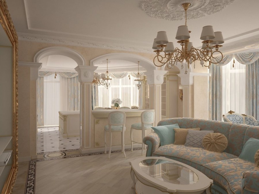 Классический интерьер кухни гостиной