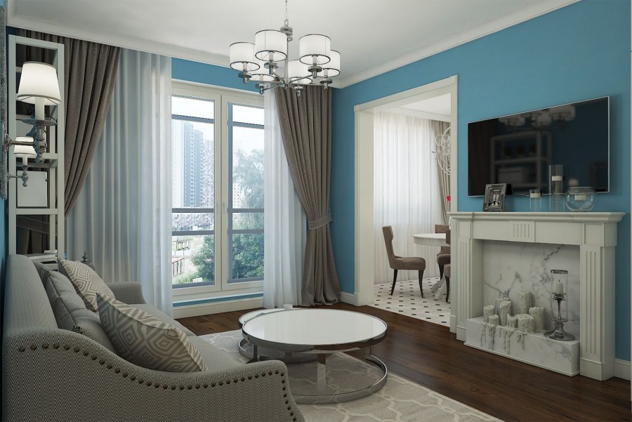 Кухня гостиная 40 кв Неоклассика