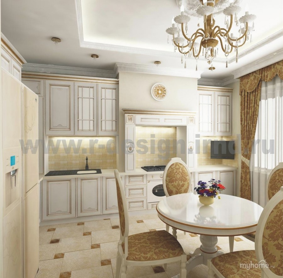 Кухня в классическом стиле в однокомнатной квартире