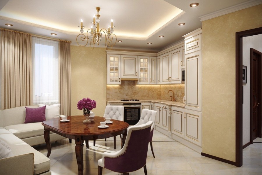 Кухня-гостиная в классическом стиле