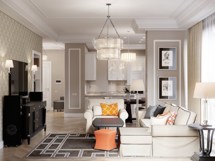 Кухня гостиная арт деко 35 кв м