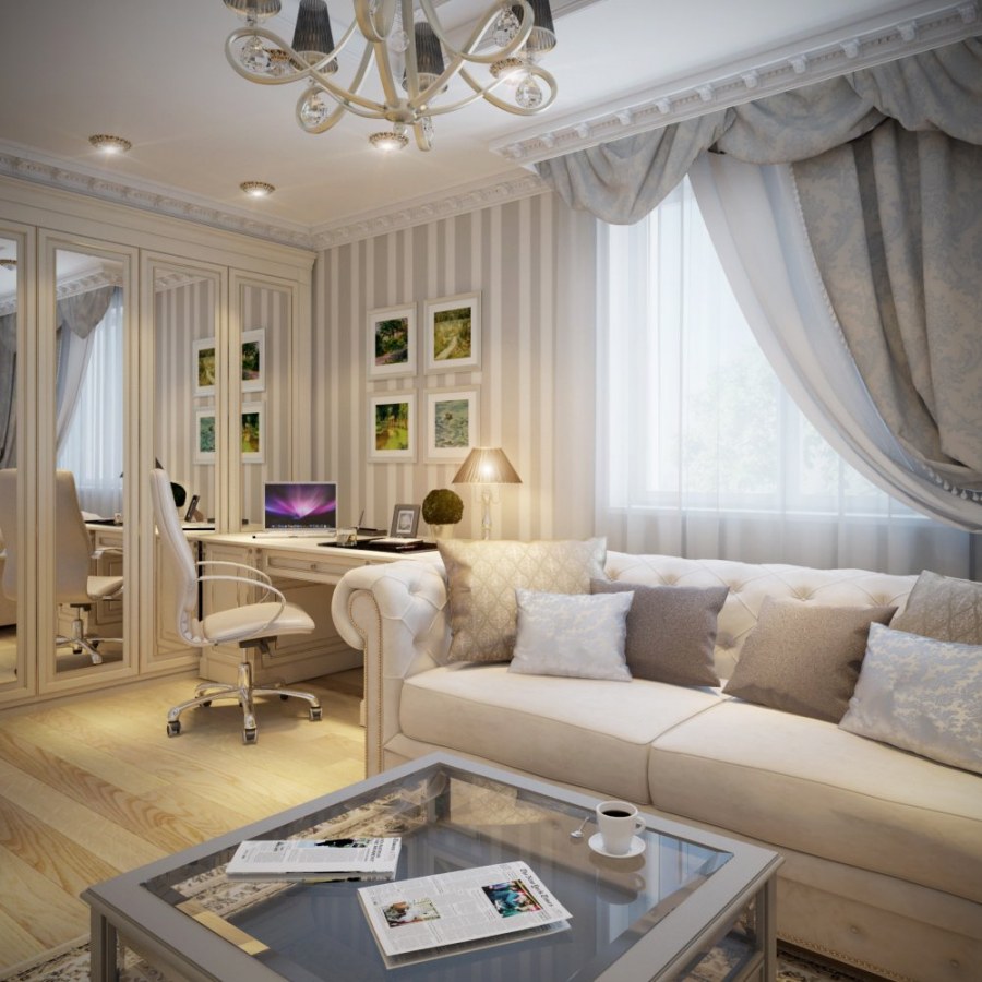 Классическая гостиная в светлых тонах