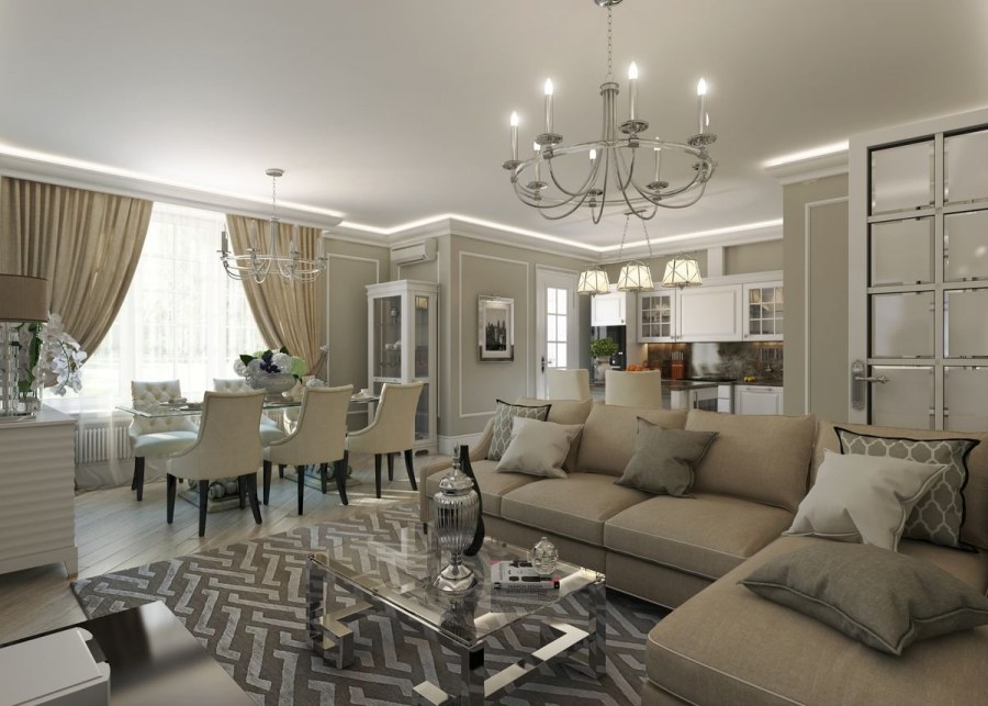 Кухня-гостиная Неоклассика 20 кв метров