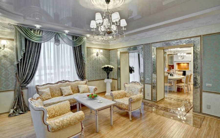 Молдинги в кухне гостинной в классическом стиле