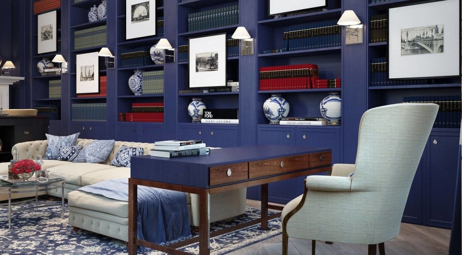 Синяя мебель в гостиной