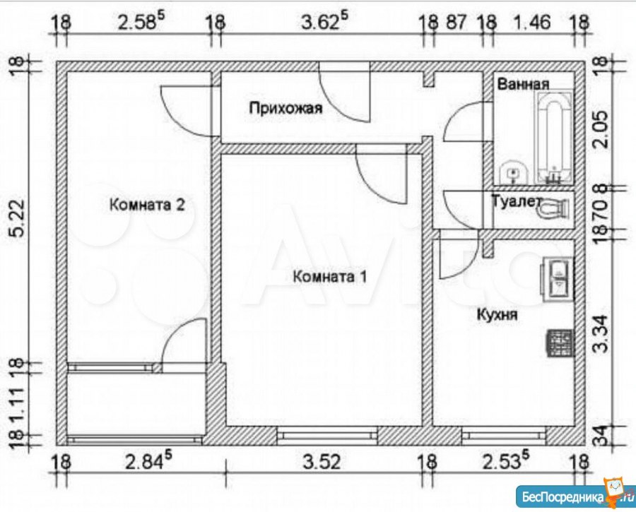 Планировка п55 двухкомнатная