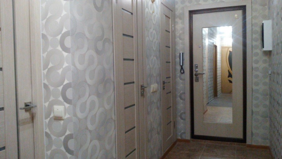 Интерьер коридора с темными дверями