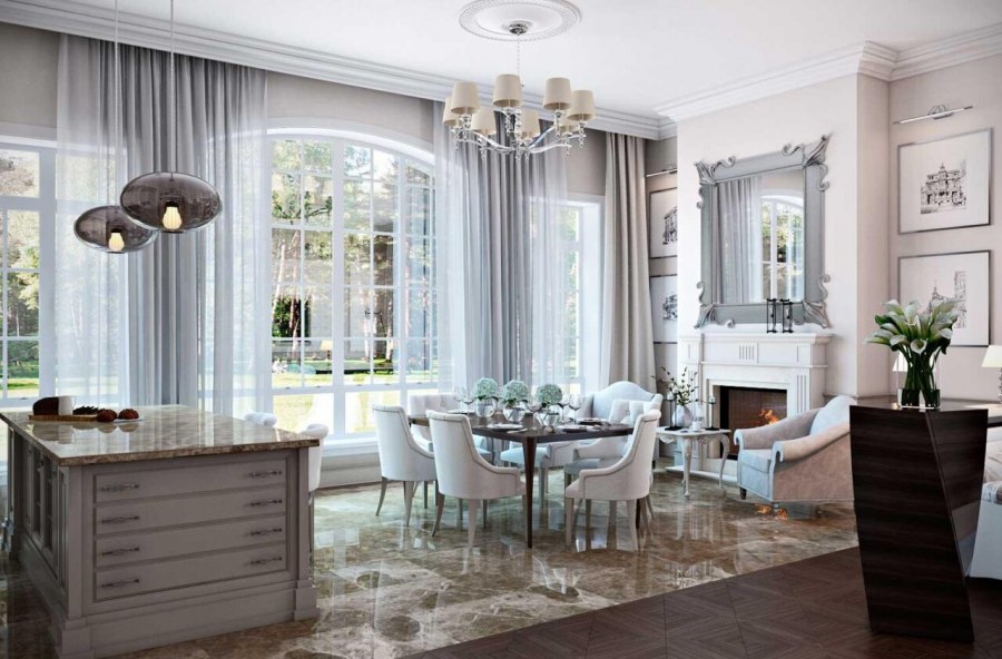 Шторы в кухню-гостиную в современном стиле