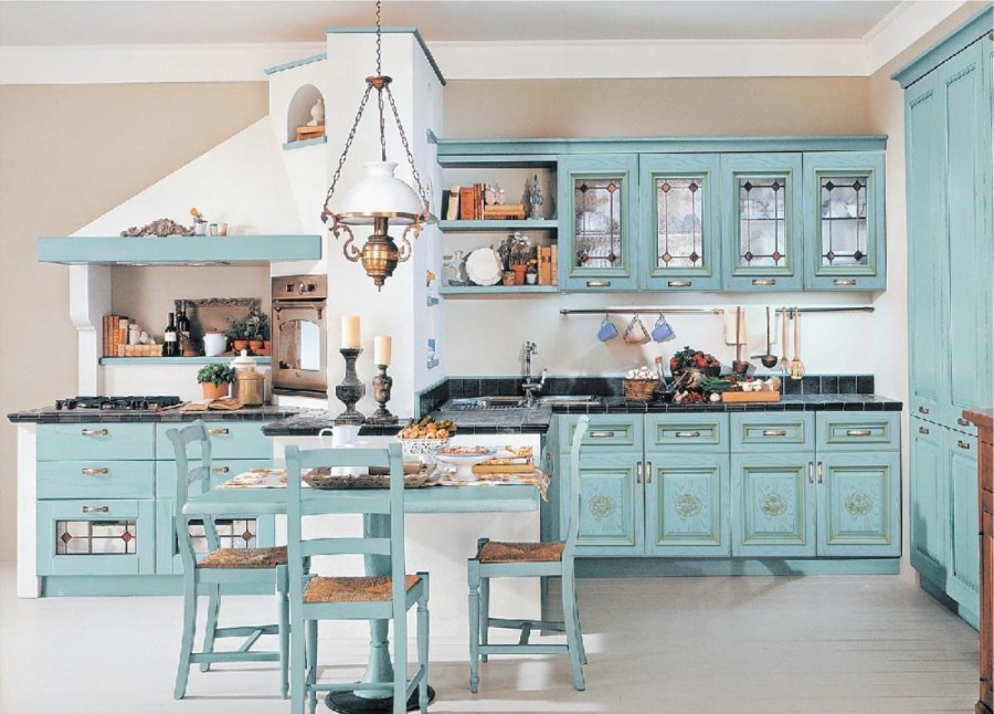 Кухня Кантри Прованс Неоклассика голубая