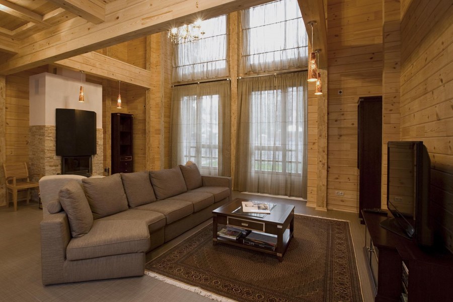 Интерьеры в домах из клееного бруса в скандинавском стиле