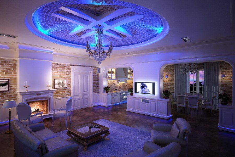 Гостиная с неоновой подсветкой