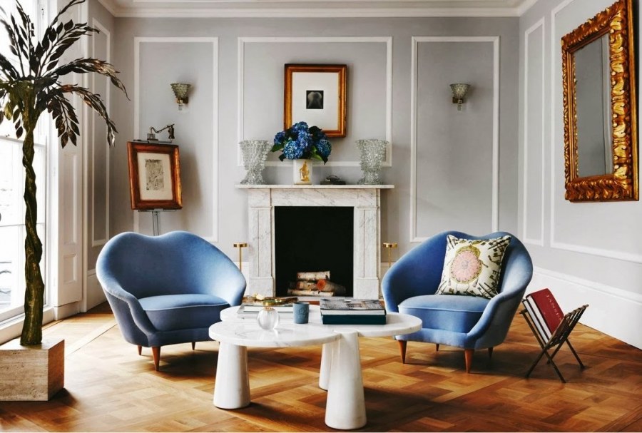 Сочетание голубого и золотого в интерьере