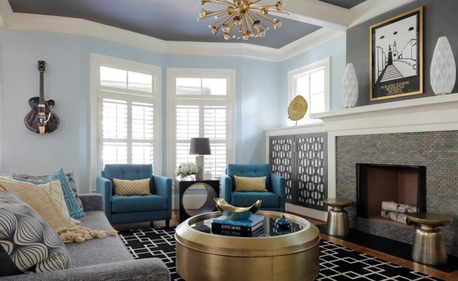 Гостиная в золотисто голубых тонах