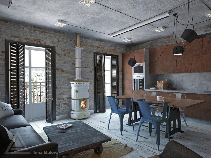 Интерьер лофт Индастриал радиатор