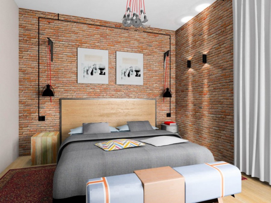 Обои кирпич в спальне