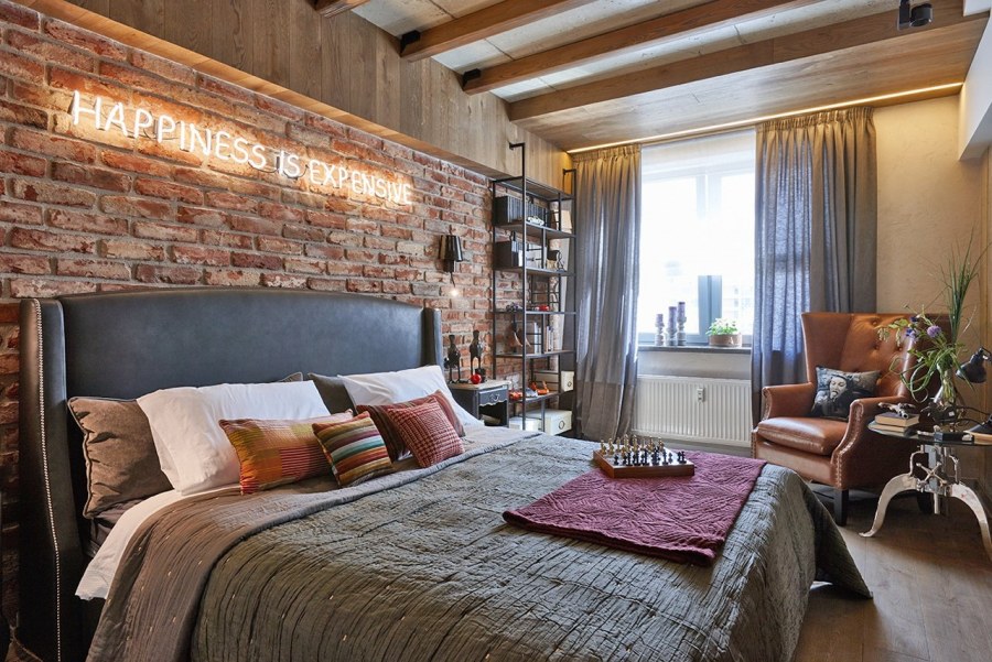 Интерьер спальни 15кв лофт