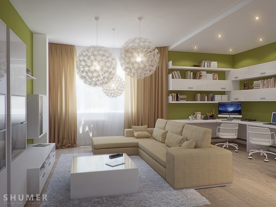 Зонирование угловым диваном