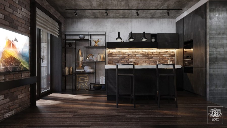 Интерьер в стиле брутализм и лофт