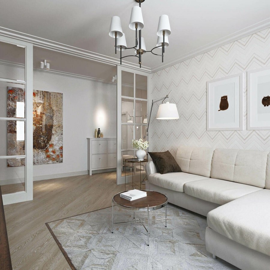 Современная гостиная в светлых тонах