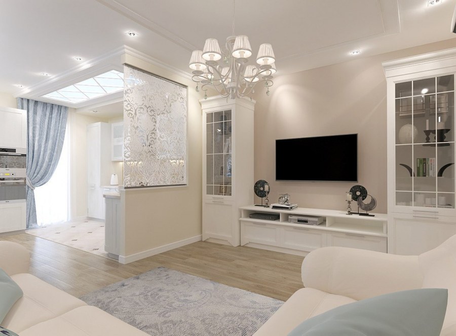 Маленькая гостиная в светлых тонах