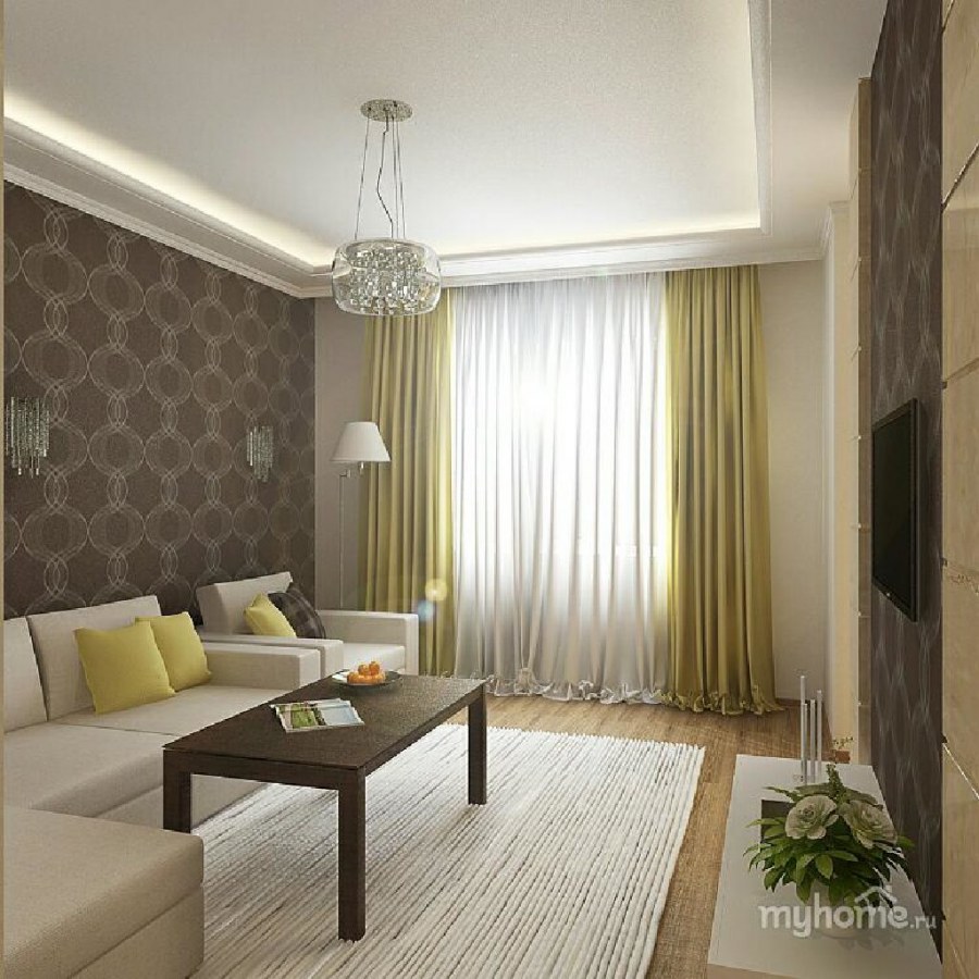 Зал в серо бирюзовых тонах