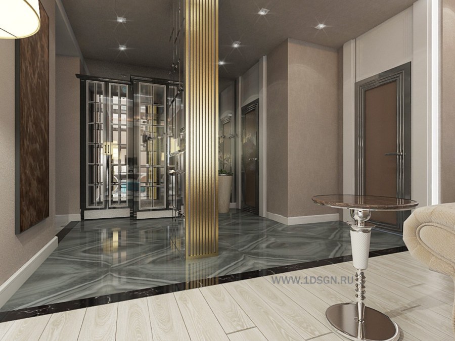 Персиковые стены в интерьере гостиной