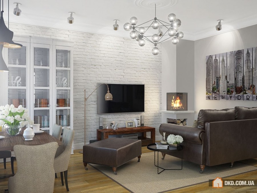 Кирпич в интерьере гостиной