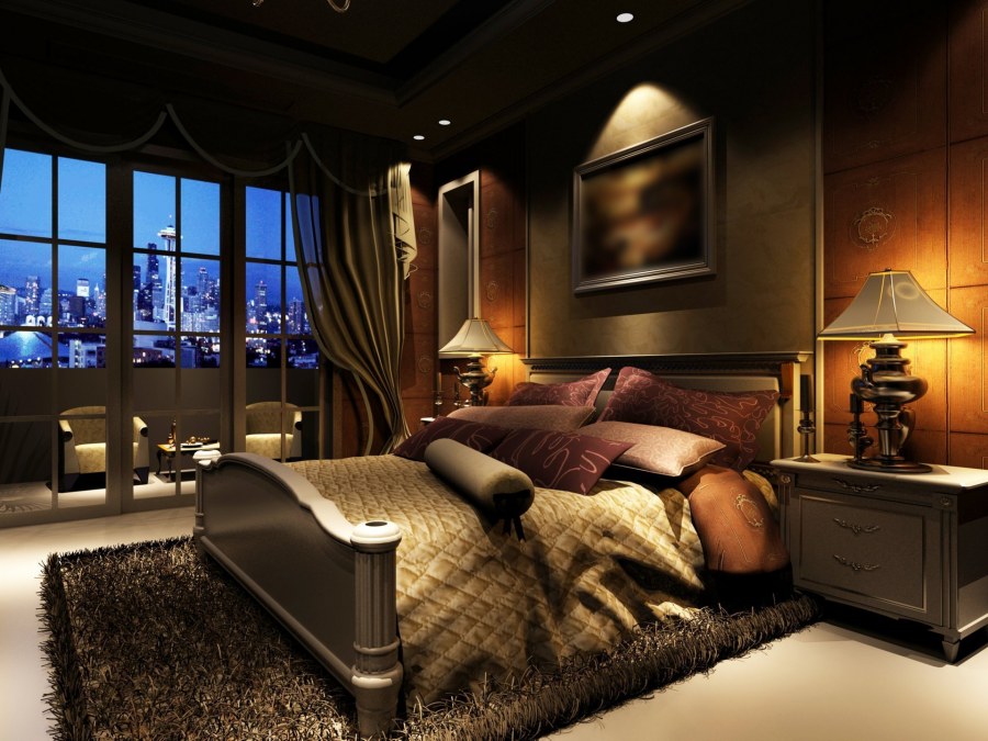 Уютная спальня в темных тонах
