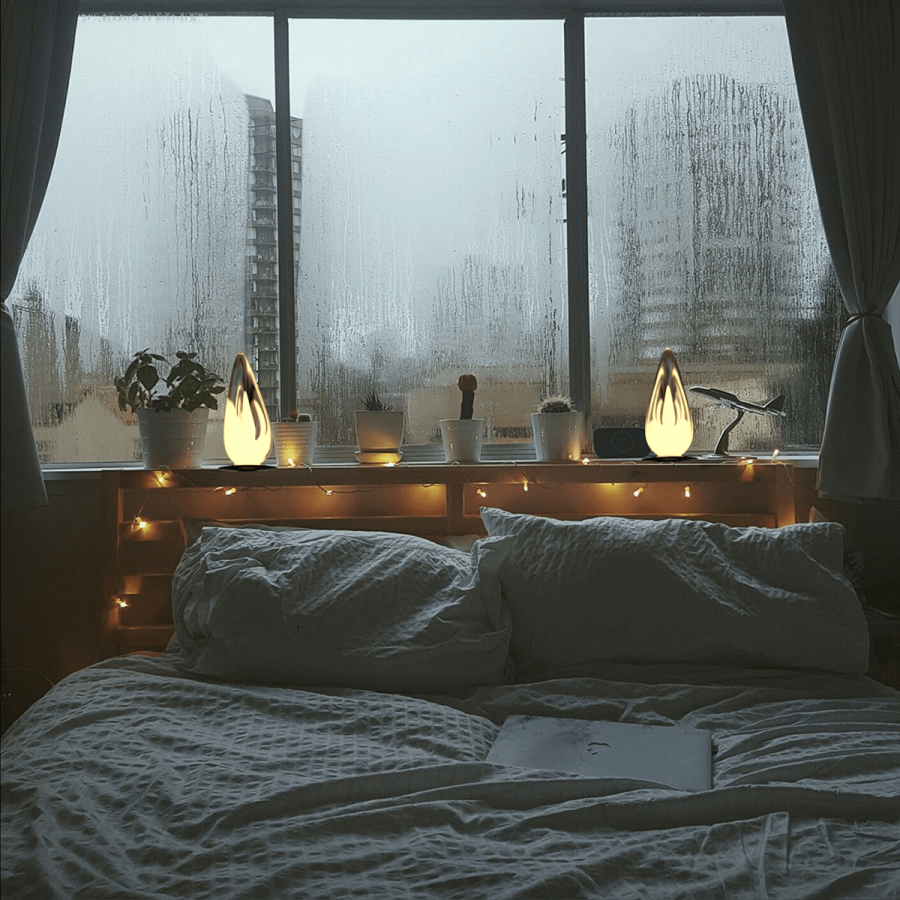 Кровать у окна ночью