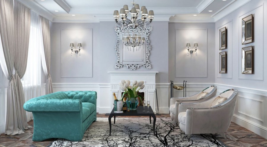 Полуколонны в интерьере гостиной Неоклассика