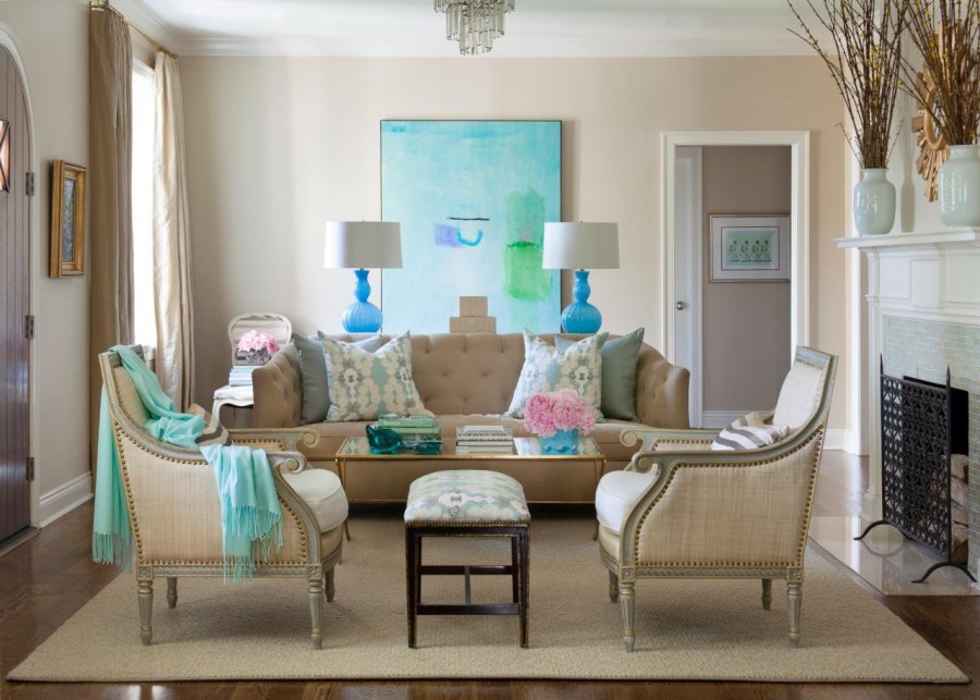 Сочетание бежевого и бирюзового в интерьере