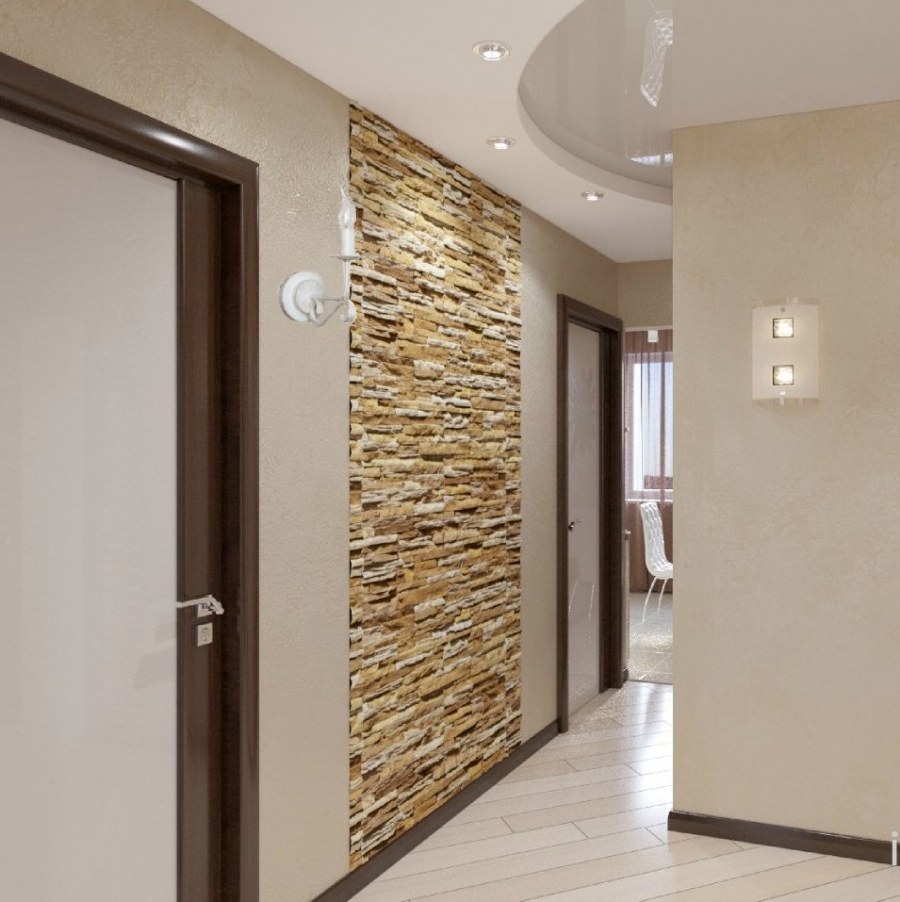 Прихожая отделанная камнем декоративным