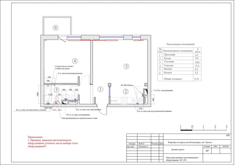 План размещения санитарно-технического оборудования