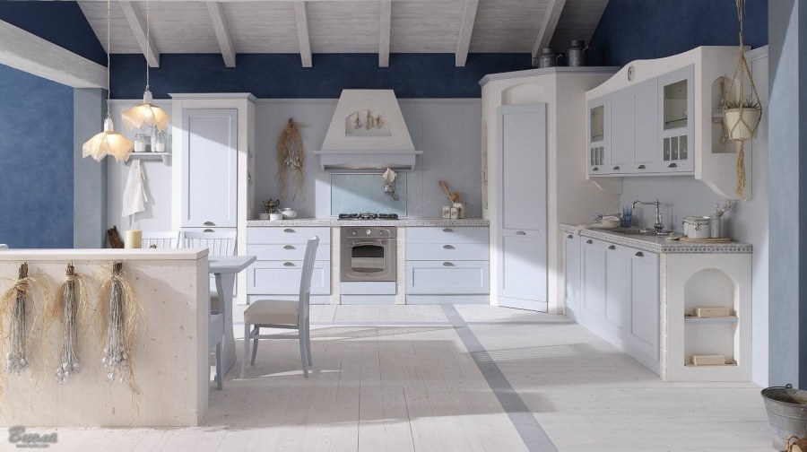 Голубая итальянская кухня в стиле Прованс