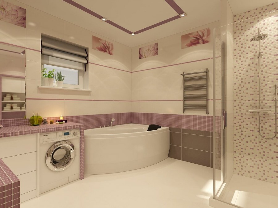 Совместный санузел с угловой ванной