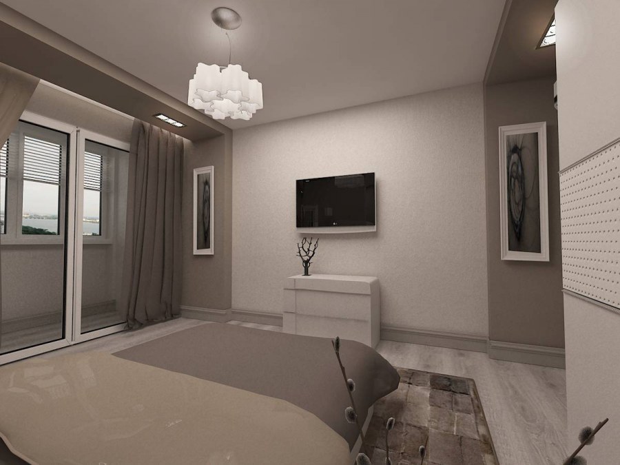 Интерьер современный однокомнатной квартиры в серо бежевых тонах