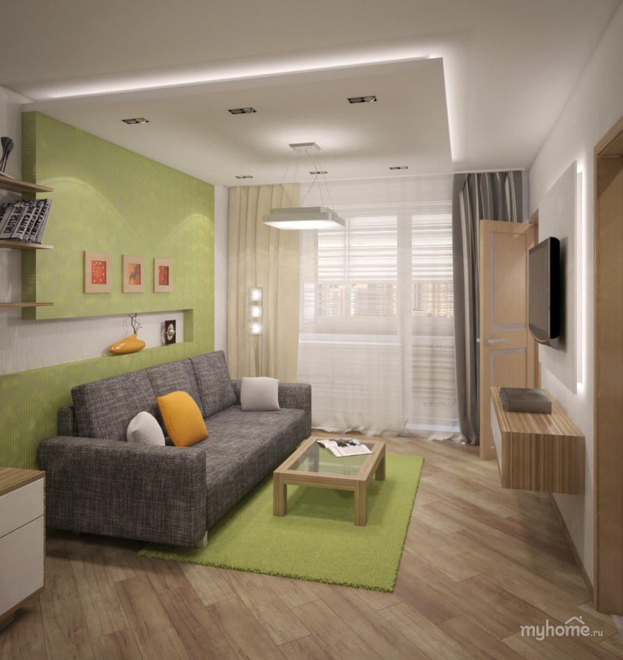 Гостиная в серо зеленых тонах