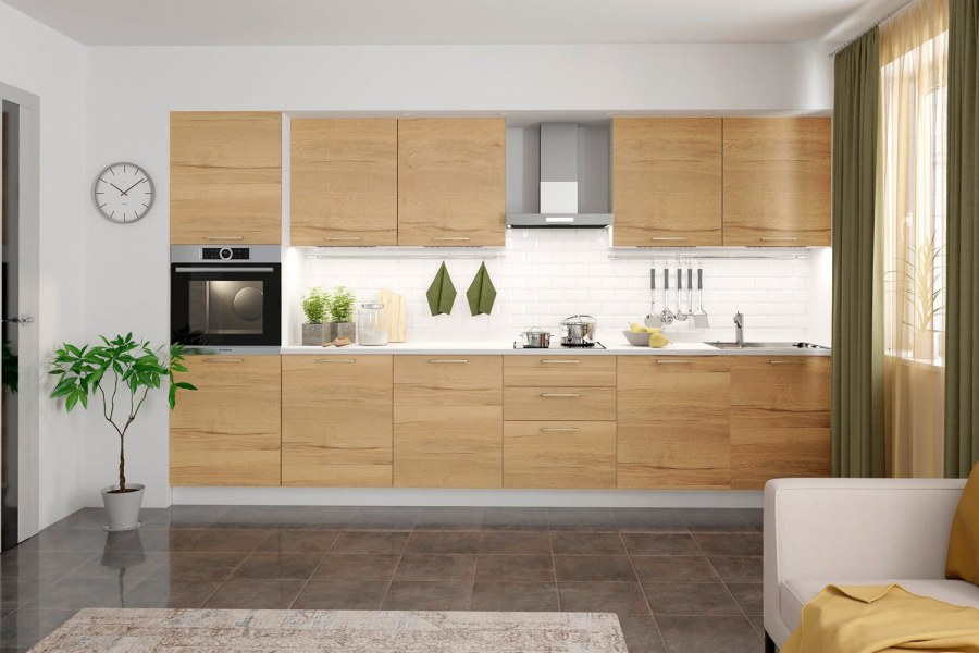 Современная кухня серая с деревом