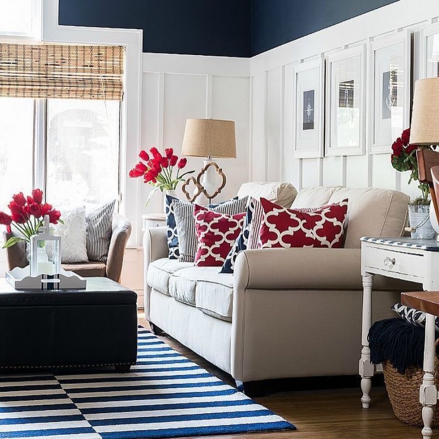 Бело синий интерьер