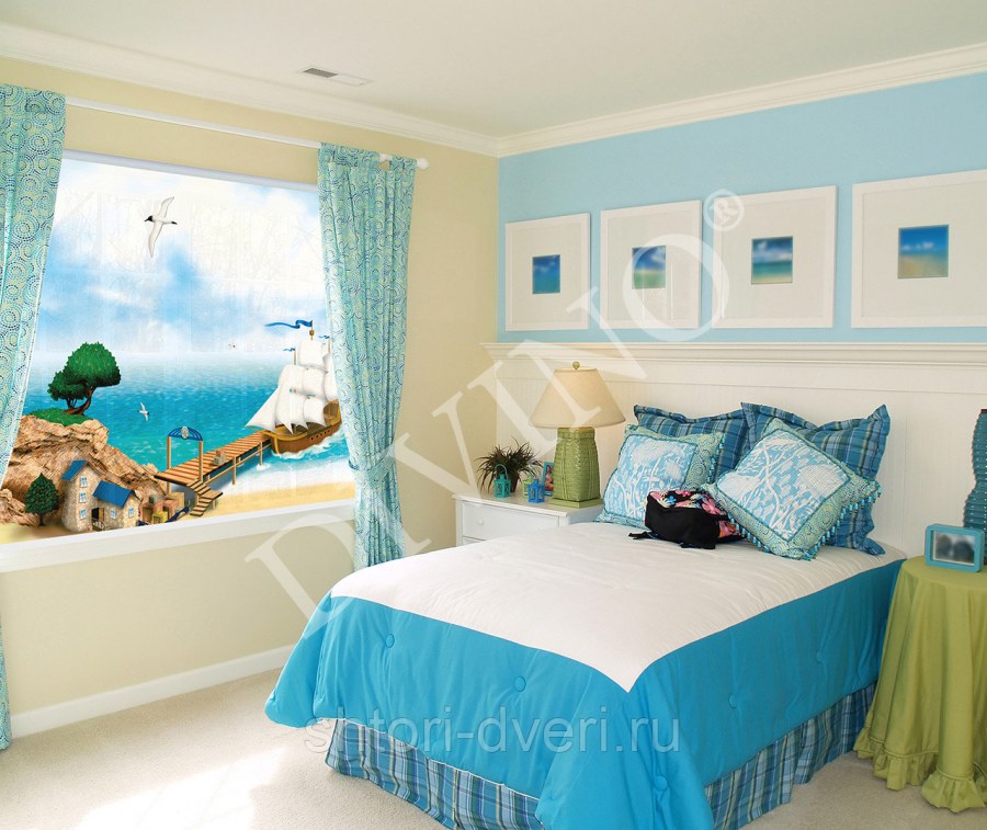 Шторы в голубых тонах